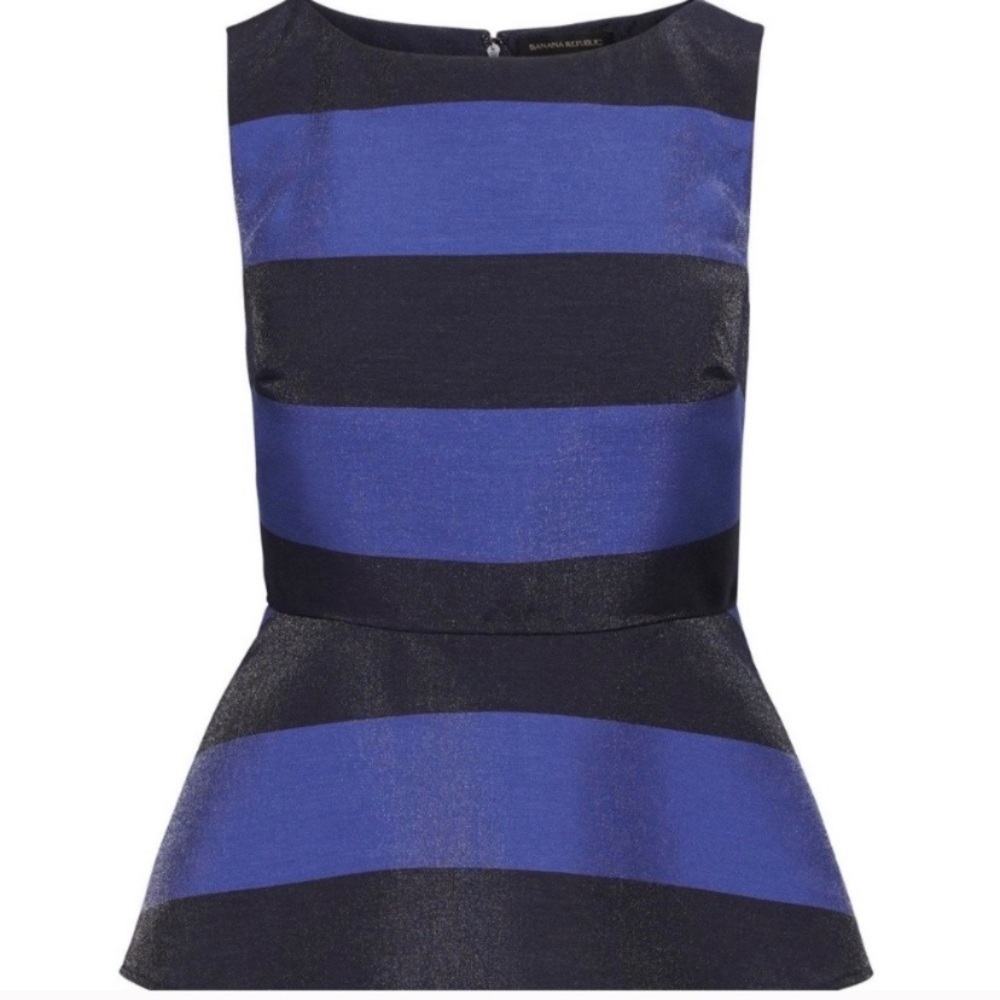 BANANA REPUBLIC Blue Striped Shimmer Peplum Sleeveless Blouse Top Size 6 Petite - Picture 16 of 16